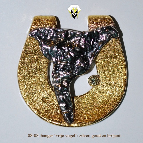 'vrije vogel'
hanger 08-08
24 kt. goud, zilver en briljant
